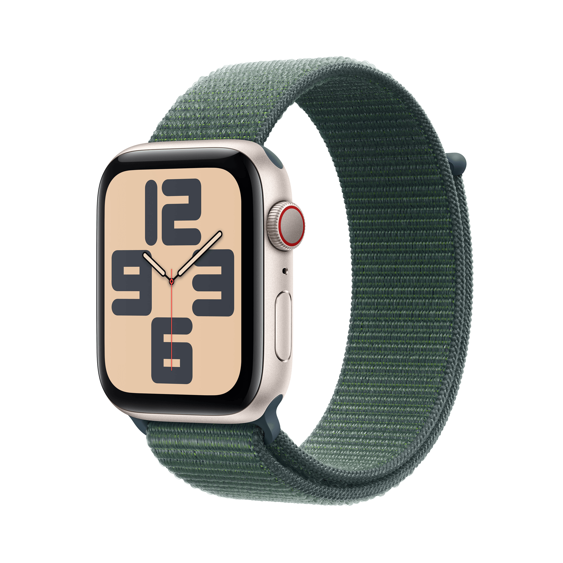 apple watch se gps + cellular 44mm starlight aluminium case with lake green sport loop