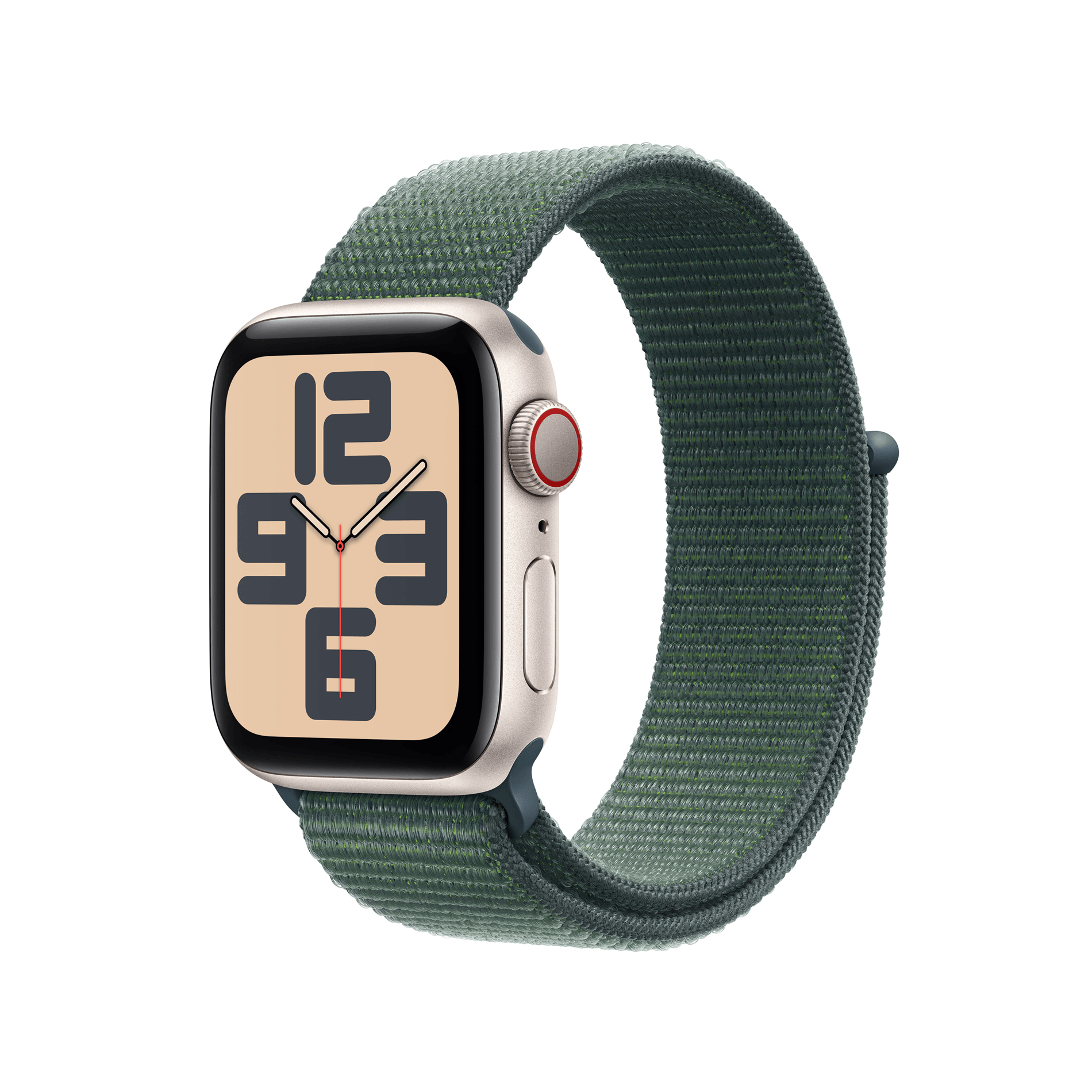 apple watch se gps + cellular 40mm starlight aluminium case with lake green sport loop