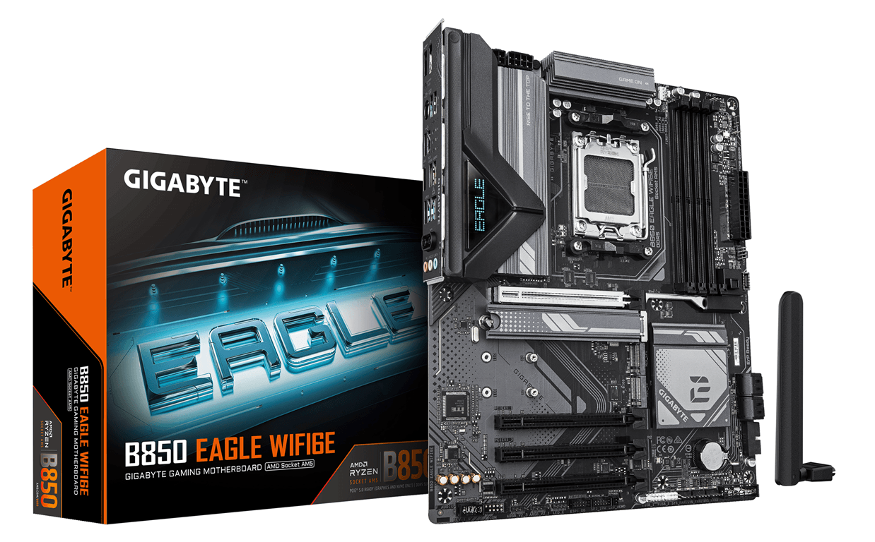GIGABYTE AMD B850 EAGLE WIFI6E Placa Base - Procesadores AMD Ryzen Serie 9000, VRM digital de 8+2+2 fases, hasta 8200MHz DDR5 (OC), 1xPCIe 5.0 + 2xPC