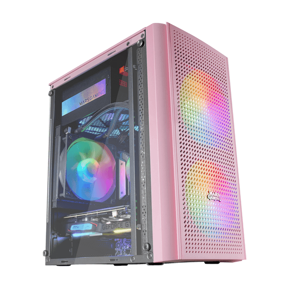 Caja MARS GAMING MC300P Caja PC Micro ATX Cristal Templado 3xVentilador FRGB RosaRGB Rosa