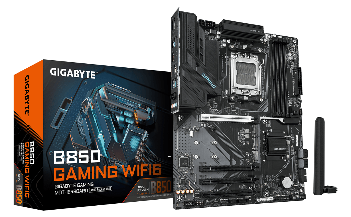 GIGABYTE AMD B850 GAMING WIFI6 Placa Base - Procesadores AMD Ryzen Serie 9000, VRM digital de 6+2+2 fases, hasta 8200MHz DDR5 (OC), 1xPCIe 5.0 + 2xPC