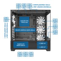 Miniatura 5 de COOLBOX  COOLBOX GAMING CAJA ATX GA250 VISION USB-C 3.2 GEN1 SIN FTE + 4 VENT. ARGB RGB Negro
