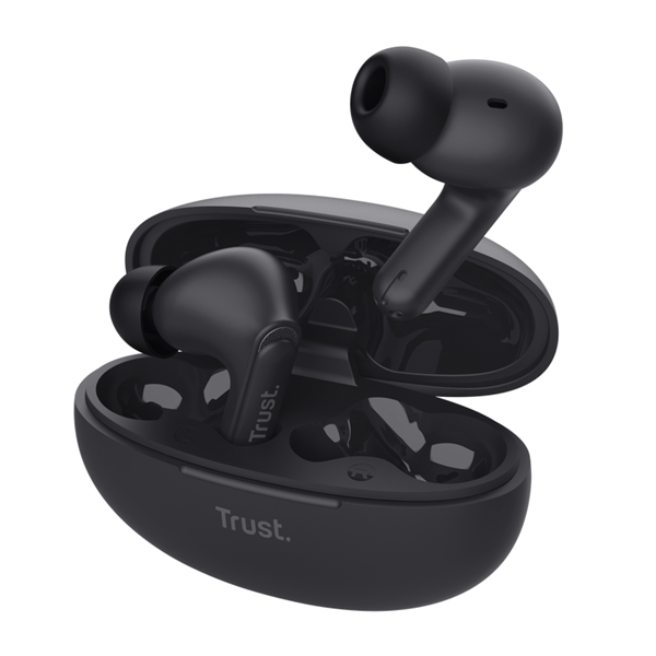 auricular intrauditivo bluetooth trust yavi 25296 negro enc base de carga usb-c control tactil 23h