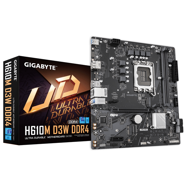 GIGABYTE Intel H610M D3W DDR4 Placa base - Compatible con procesadores Intel Core de 14ª generación, VRM de 5+1+1 fases, hasta 3200 MHz DDR4, 1xPCIe