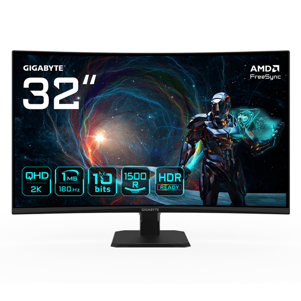 MONITOR GIGABYTE 32" GS32QCA,CURVO,VA,2560X1440 (QHD),0.27PP,3500:1,1MS,180HZ,2HDMI+1DP