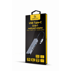 ADAPTADOR MULTIPUERTO USB TIPO C 5 EN 1 HUB HDMI PD AUDIO ESTERO