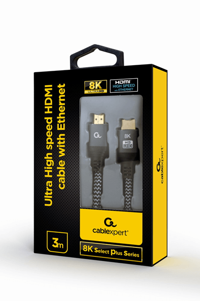 cable trenzado hdmi 2.1 8k 60hz gembird select plus series con ethernet 3m negro