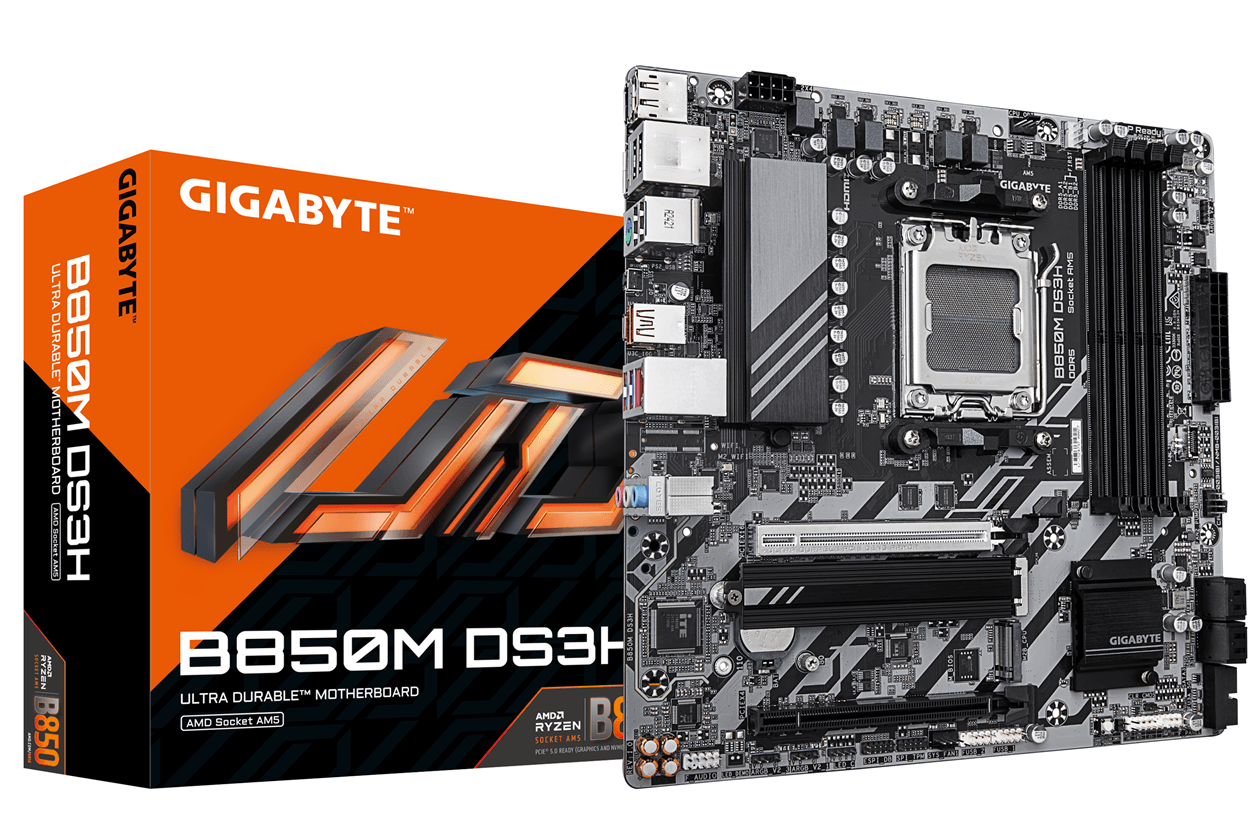 gigabyte amd  b850m ds3h placa base - procesadores amd ryzen serie 9000, 16+2+2 fases vrm digitales, hasta 8200mhz ddr5 (oc), 1xpcie 5.0 + 1xpcie 4.0