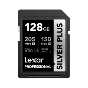 LEXAR 128GB PROFESSIONAL SILVER PLUS SDXC UHS-I CARDS,  UP TO 205MB/S READ 150MB/S WRITE C10 V30 U3