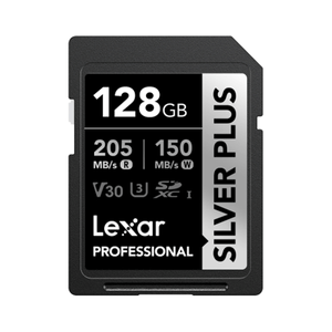 LEXAR 128GB PROFESSIONAL SILVER PLUS SDXC UHS-I CARDS,  UP TO 205MB/S READ 150MB/S WRITE C10 V30 U3