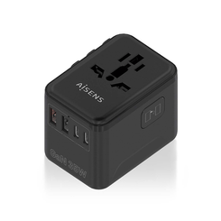 AISENS Adaptador Enchufe Universal Para Viaje EU USA UK AU Con Cargador USB GaN  2xUSB A  A1 QC3 0   3xUSB C  C1 PD3 0  35W  Negro