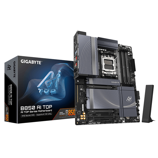 gigabyte amd b850 ai top placa base am5 - ryzen serie 9000, 16+2+2 fases vrm, hasta 8600mhz ddr5 (oc), 2xpcie 5.0 + 1xpcie 4.0 m.2, wifi 7