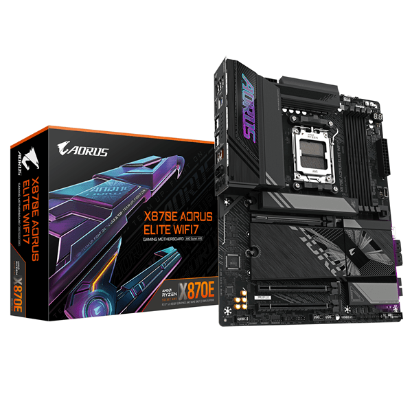 GIGABYTE AMD Placa base X870E A ELITE WIFI7 - Compatible con CPUs AMD Ryzen 9000, VRM digital de 16+2+2 fases, hasta 8000MHz DDR5 (OC), 4xPCIe 5.0 +