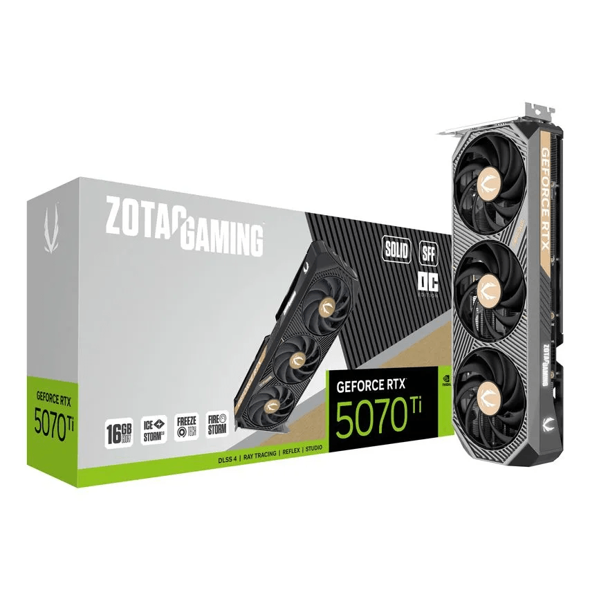 Tarjeta Gráfica ZOTAC GAMING GeForce RTX 5070 Ti SOLID SFF OC | 16GB DDR7 | DLSS 4