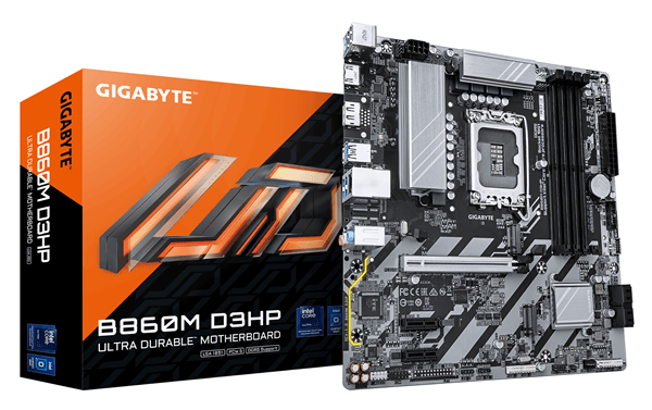 gigabyte intel  b860m d3hp placa base - cpus intel core ultra, vrm de 4+1+2+1 fases, hasta 9066mhz ddr5, 2xpcie 4.0 m.2, lan gbe, usb 3.2 gen 1 lga 18