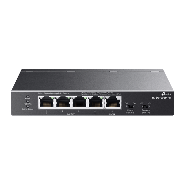 switch no gestionable tp-link sg1005p-pd 1p giga poe++ in y 4p poe+ out sobremesa no rack carcasa me
