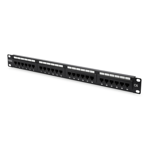 Cat-6-Class-E-Patch-Panel-unshielded-24-port-RJ45-8P8C-LSA-1U-rack-mount-color-black-RAL-9005