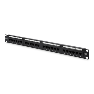 Cat-6-Class-E-Patch-Panel-unshielded-24-port-RJ45-8P8C-LSA-1U-rack-mount-color-black-RAL-9005