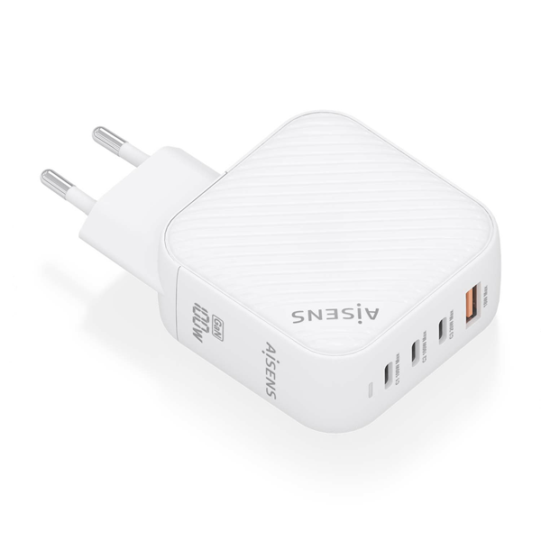 AISENS Cargador GaN 100W 3xUSB C PD3 0 QC4 0 1xUSB A QC3 0 Blanco