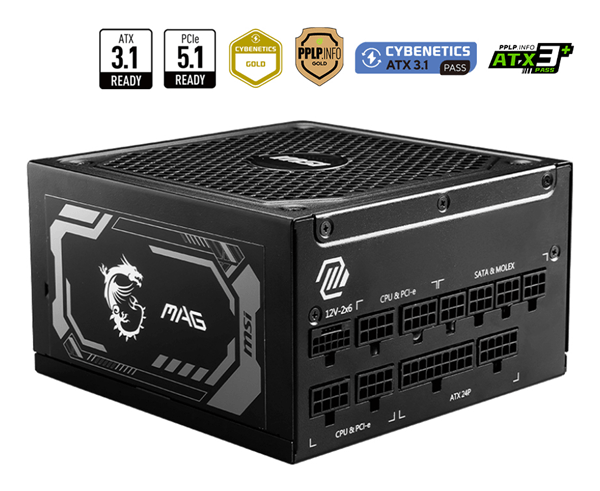 fuente de alimentacion msi mag a1250gl | 1250w | atx 3.1 | pcie 5.1 | 80+ gold | modular