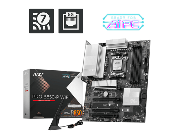 PLACA MSI PRO B850-P WIFI,AMD,AM5,B850,4DDR5,256GB,1HDMI+1USB4,4SATA3+3M.2,5GBLAN+WIFI7+BT5.4,4USB3.2,ATX