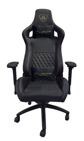 SILLA GAMER PRO KEEP OUT XSPRO HAMMER GOLD BLACK CUERO SINTETICO DE ALTA CALIDAD ELEVADOR 80mm REPOS
