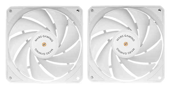 VENTILADOR INTERNO MARS GAMING MFNCLX2W KIT DE DOS FBD DE COBRE 120mm CONEXION PWM COLOR BLANCO
