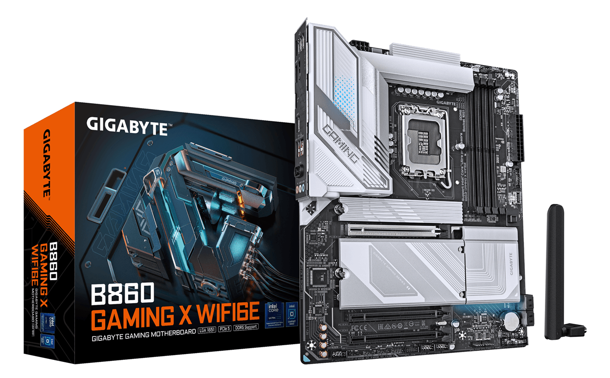 gigabyte intel  b860 gaming x wifi6e placa base - cpus intel core ultra, vrm de 12+1+2+1 fases, hasta 9066mhz ddr5, 1xpcie 5.0 + 2xpcie 4.0 m.2, lan 2