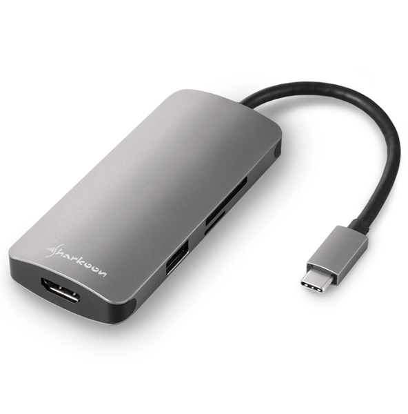 hub usb sharkoon 3x3.0 type c + hdmi  aluminio gris oscuro
