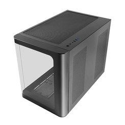 MARS GAMING  MC-FUSIONM, Caja Gaming Micro-ATX, Ventana Lateral y Frontal Curvo de Cristal Templado Continuo, Minitorre PC Doble Cámara, Soporte Refri