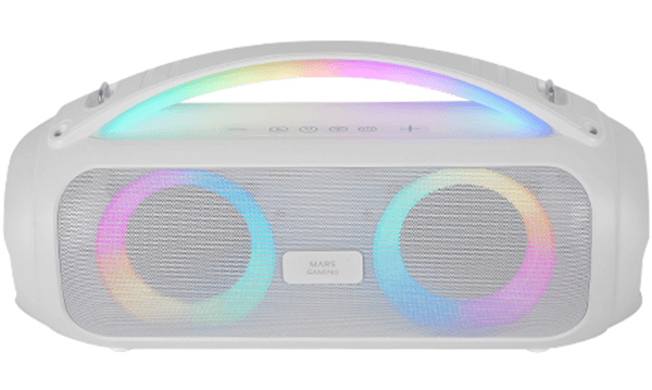 altavoz bluetooth portable mars gaming mspulsew blanco 50w ultrabass rgb bat. 8h bt usb aux fm