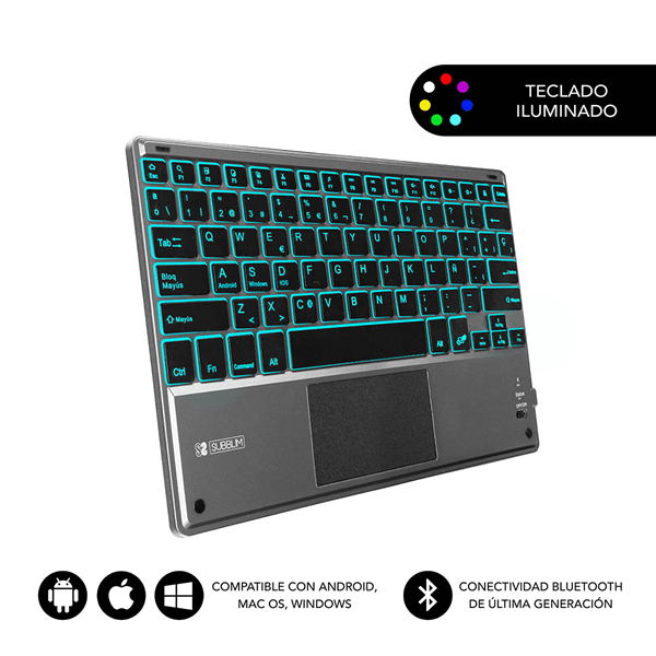 teclado subblim inalambrico smart backlit bt touchpad grey