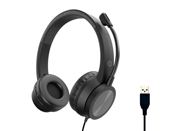 Auriculares estéreo USB POLONA05B, Micrófono con cancelación de ruido