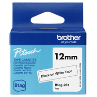BROTHER Cinta domestica Btag 231 negro sobre blanco. Ancho: 12 mm. Longitud: 4 m