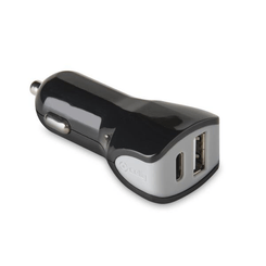 CELLY CARGADOR COCHE USB 1A Y TIPO C 3A NEGRO
