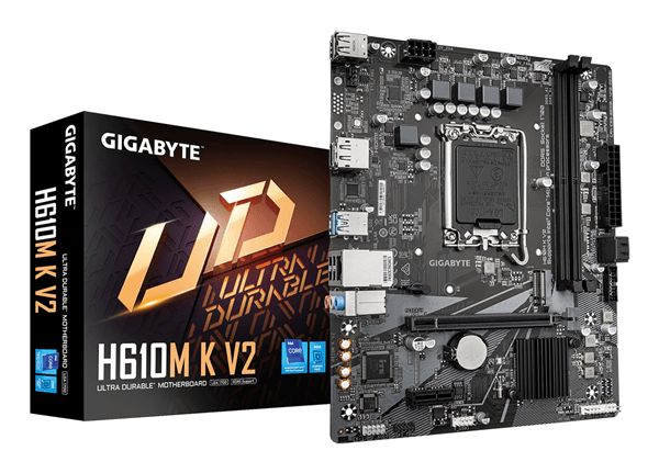 GIGABYTE Intel H610M K V2 Placa base - Procesadores Intel Core 14ª generación, hasta 5600 MHz DDR5, 1xPCIe 3.0 M.2, LAN 1GbE, USB 3.2 Gen 1 LGA 1700