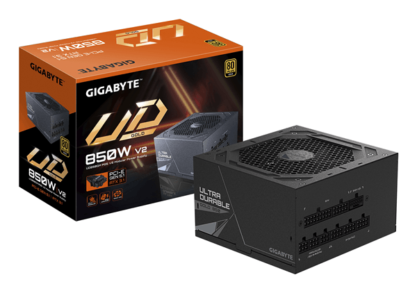 Fuente Alimentación 850W GIGABYTE UD850GM PG5 V2 Fuente de Alimentación – PCIe Gen 5.1, 80 PLUS Gold, Diseño completamente modular, Ventilador de 120