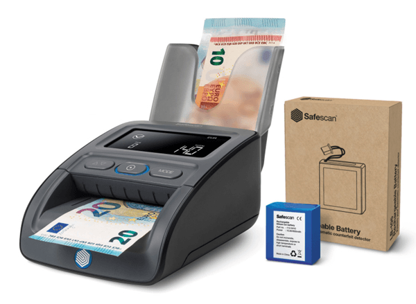 PACK DETECTOR BILLETES FALSOS 155-S + APILADOR RS-100 + BATERIA RECLARGABLE LB-105 SAFESCAN 112-0732