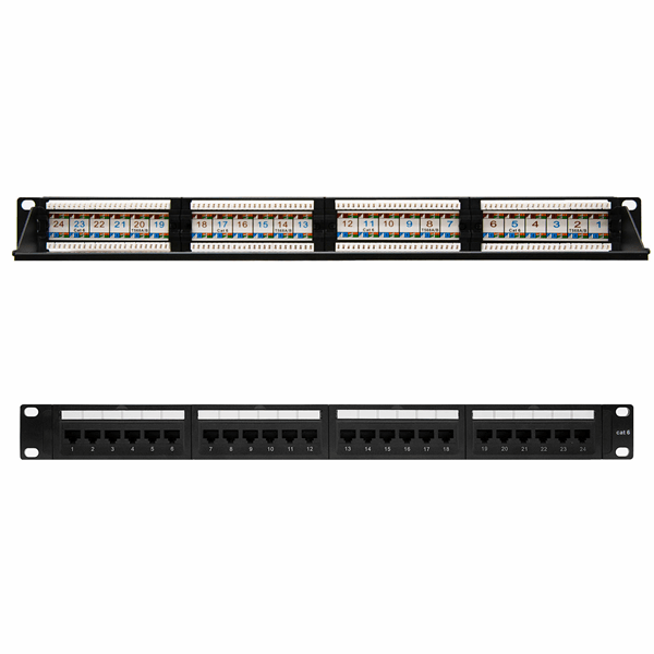 PANEL PARCHEO 24P CAT.6 UTP 19 1U DUAL IDC, NEGRO
