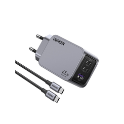 CARGADOR DE PARED UGREEN 65W 1 USB-A 2 USB-C GRIS