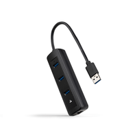 Miniatura 1 de TOOQ HUB USB3.0 3xUSB3.0+RJ45 USB-A/M-RJ45/H NEGRO 15CM