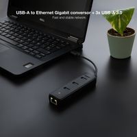 Miniatura 4 de TOOQ HUB USB3.0 3xUSB3.0+RJ45 USB-A/M-RJ45/H NEGRO 15CM