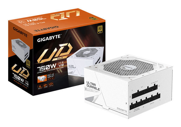 Fuente Alimentación 750W GIGABYTE UD750GM PG5 V2 ICE Fuente de Alimentación – PCIe Gen 5.1, 80 PLUS Gold, Diseño completamente modular, Ventilador de