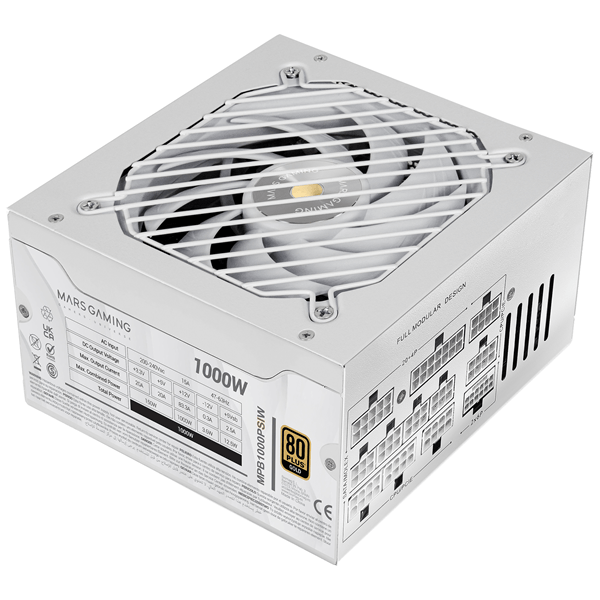 Fuente Alimentación 1000W MARS GAMING MPB1000PSIW 80 PLUS Gold Fully-Modular Blanco