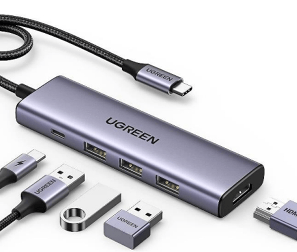 UGREEN HUB UGREEN 5 EN 1 USB - C A HDMI CON 3 PUERTOS USB 3,0 A+PD 100W
