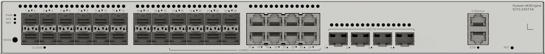 HUAWEI S310 24ST4X,S310 24ST4X,S310 24ST4X 24 GE SFP PORTS, 8 OF WHICH ARE DUAL PURPOSE 10 100 1000 OR SFP, 4 10GE SFP PORTS, BUILT IN AC POWER
