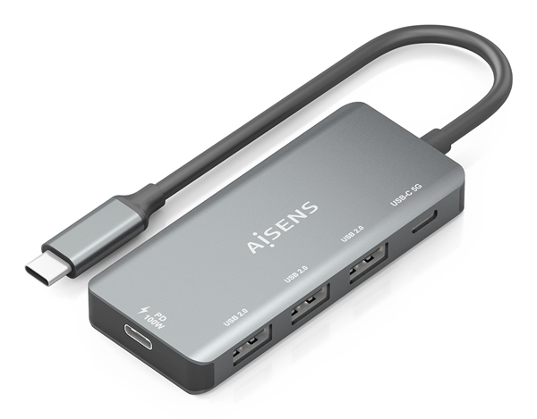 HUB AISENS USB 3.1 USB-C 1XPD 100W 1XUSB-C 3.0 3XUSB-A 2.0 GRIS 15CM