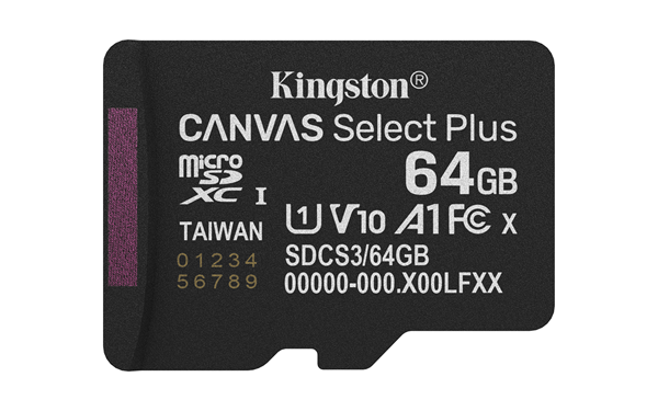 64GB micSDXC Canvas Select Plus Gen3 100R A1 Single Pack w/o ADP