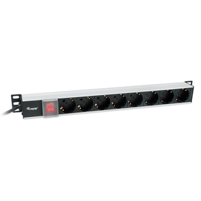 REGLETA-ALIMENTACION-ALUMINIO-RACK-19--1U-8-TOMAS-TIPO-SHUCKO-EURO-CABLE-3m-ALUMINIO