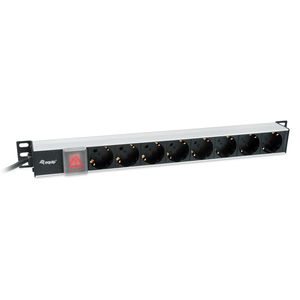 REGLETA-ALIMENTACION-ALUMINIO-RACK-19--1U-8-TOMAS-TIPO-SHUCKO-EURO-CABLE-3m-ALUMINIO